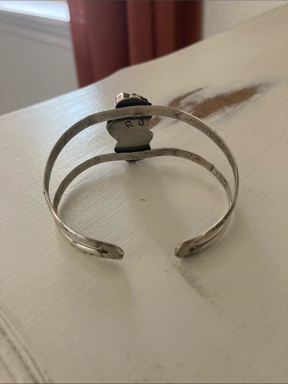Turquoise & White Stone Sterling Silver Cuff Bracelet - Picture 2 of 6